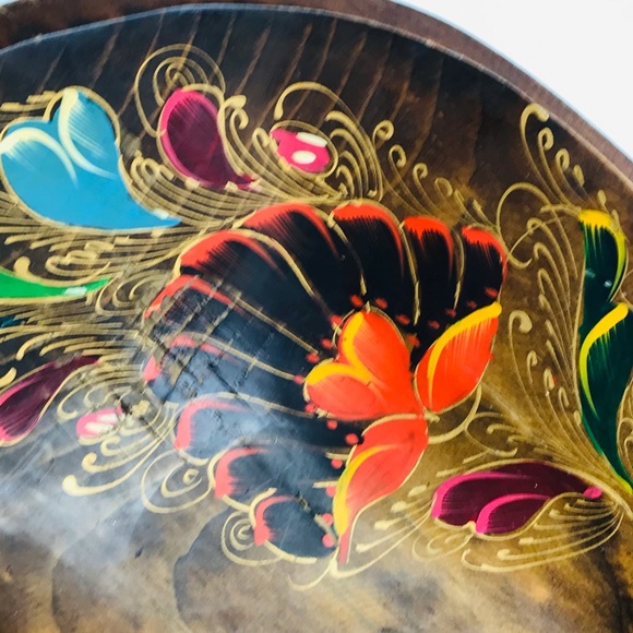 Vintage Lacquer Wood Bowl Handmade Painted Folk Ar - Picture 5 of 12
